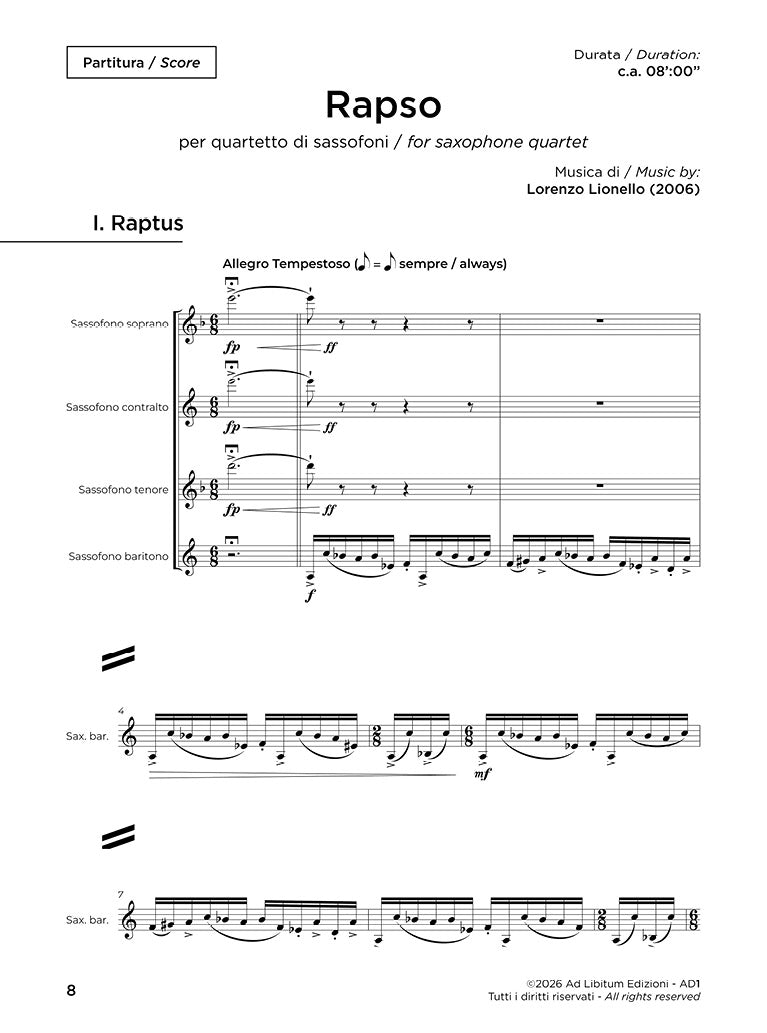 Rapso, per quartetto di sassofoni (SATB)