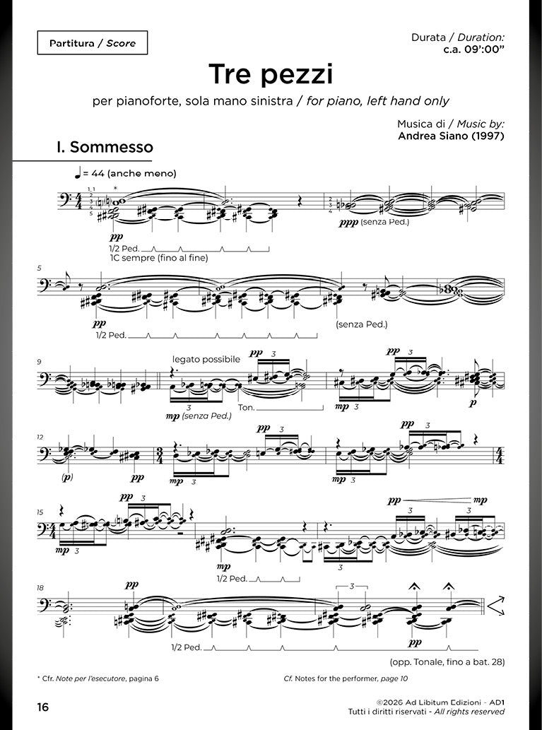 Tre pezzi, per pianoforte, sola mano sinistra - DIGITAL VERSION