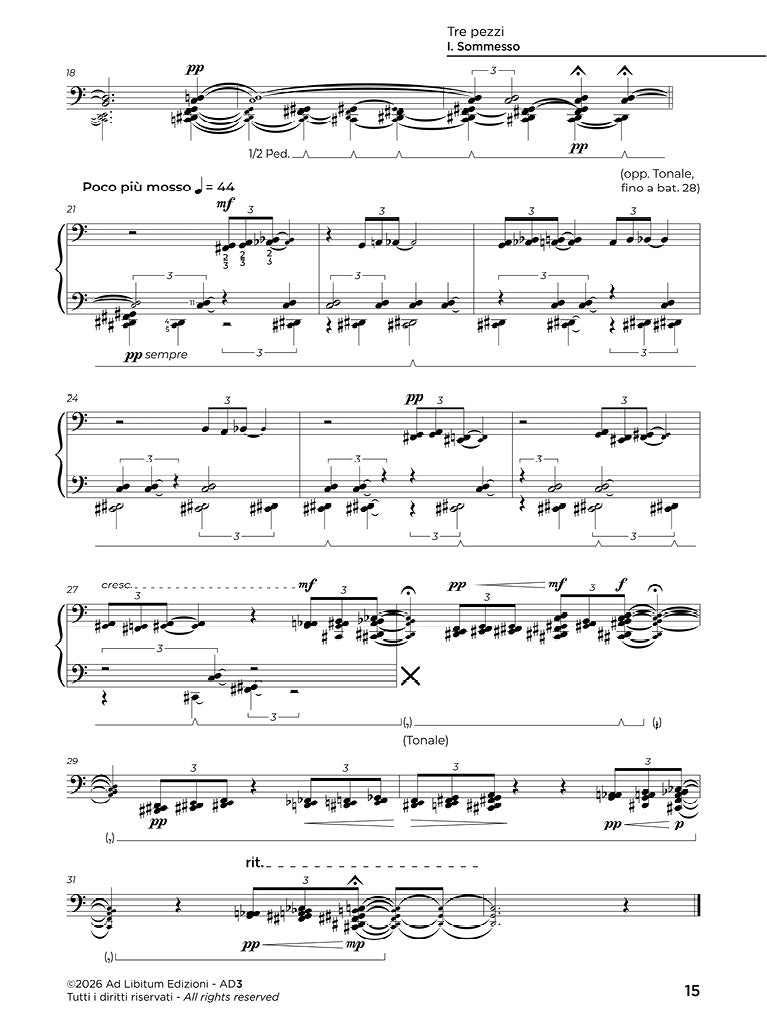 Tre pezzi, per pianoforte, sola mano sinistra