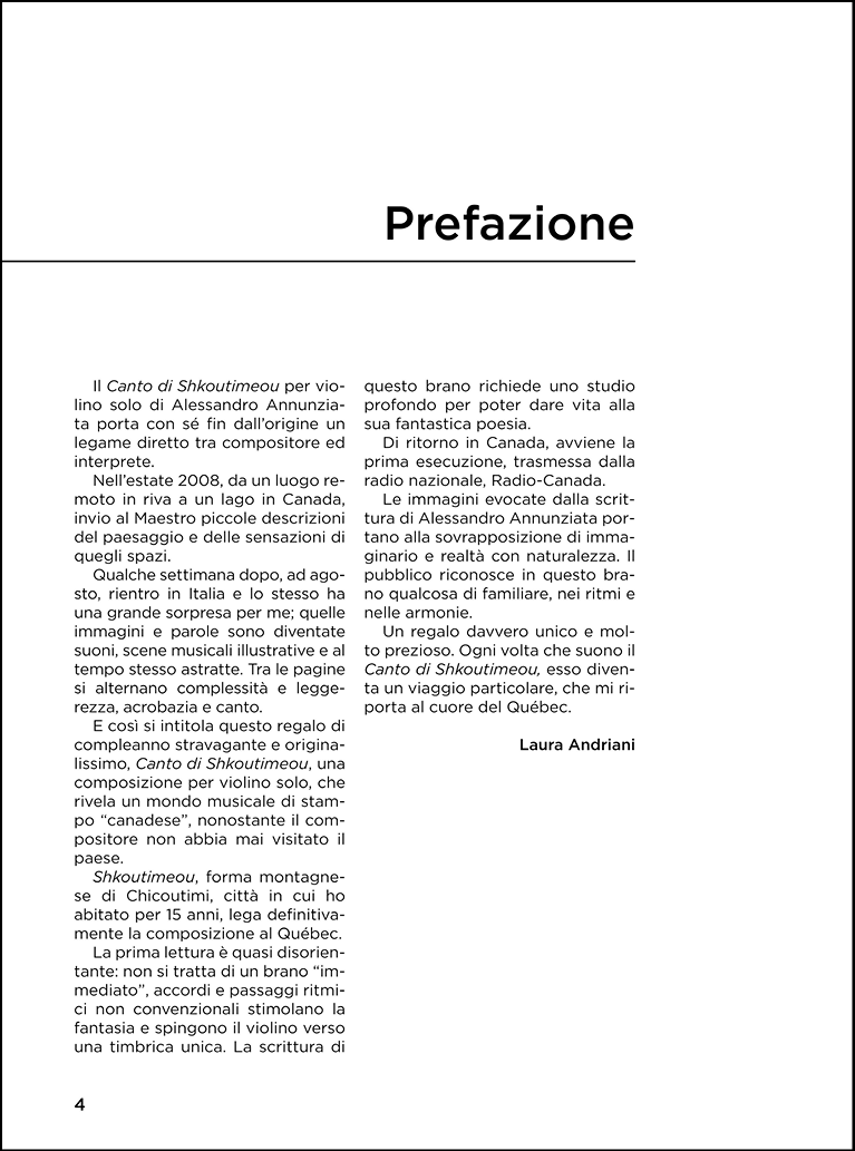 Canto di Shkoutimeou, per Violino