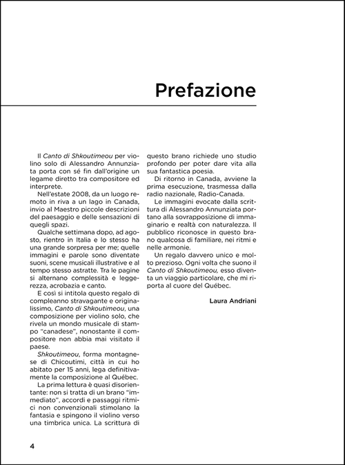 Canto di Shkoutimeou, per Violino
