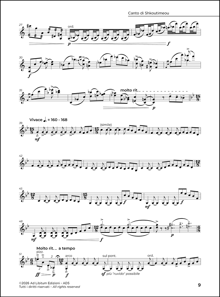 Canto di Shkoutimeou, per Violino